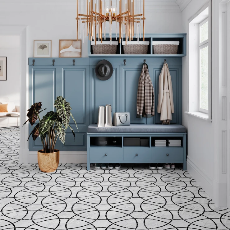 Marmor Heksagon Klinker Winslow Hvid-Sort Mat 29x33 cm