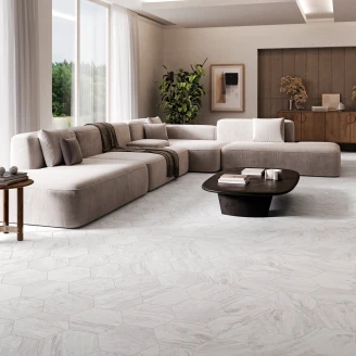 Marmor Heksagon Klinker <strong>Winslow</strong>  Hvid-Grå Mat 29x33 cm