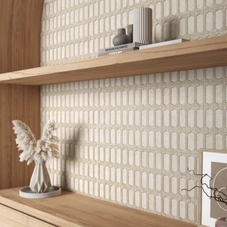 Vægflise <strong>Vidde</strong>  Beige Slim Hex Mat-Relief 31x56 cm