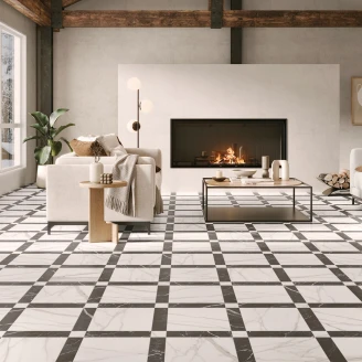 Marmor Klinker <strong>Cadence</strong>  Hvid-Sort Mat 33x33 cm