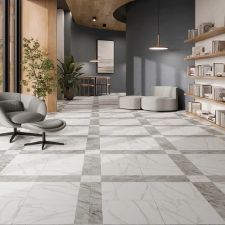 Marmor Klinker <strong>Cadence</strong>  Hvid-Grå Mat 44x44 cm