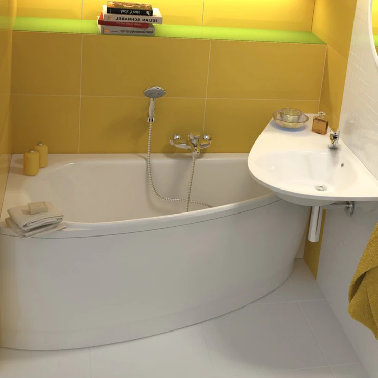 Ravak Badekar Avocado Venstre Hvid 150x75 cm med Badekarben og Badevandløb med Overløb