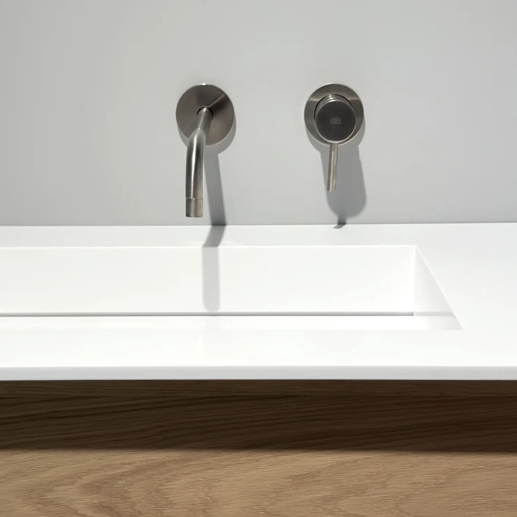 Dobbelt Underskab Ekskär Eg Mat 160 cm med Corian Vask Venstre Hvid Mat