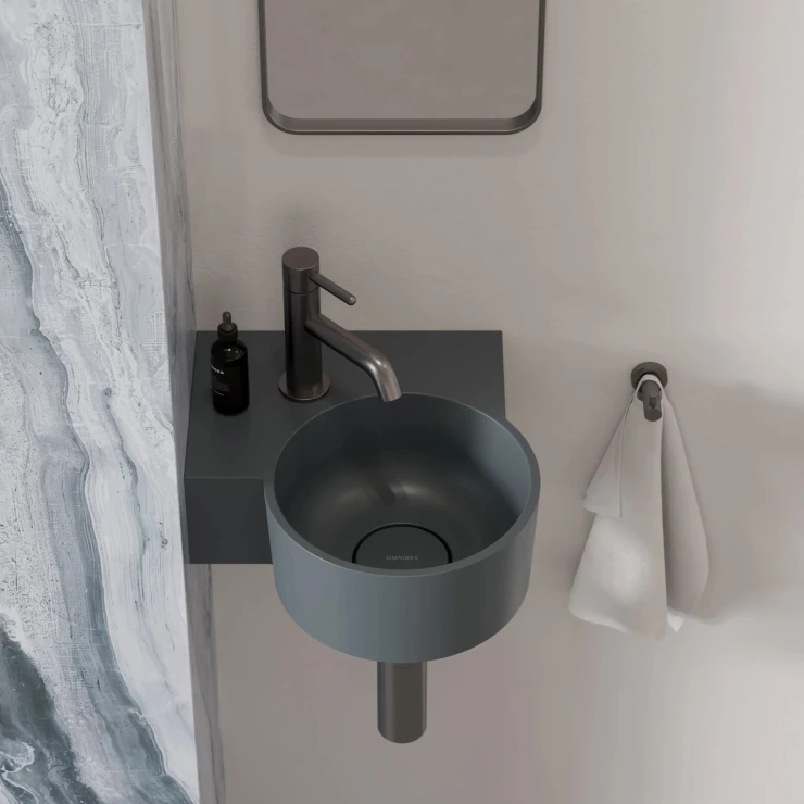 Omnires Væghængt Håndvask Ovo M+ Askgrå Mat 33x34 cm Venstre