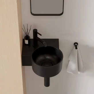 Omnires Væghængt Håndvask <strong>Ovo M+</strong>  Sort Lava Mat 33x34 cm Venstre