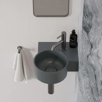 Omnires Væghængt Håndvask <strong>Ovo M+</strong>  Askgrå Mat 33x34 cm Højre