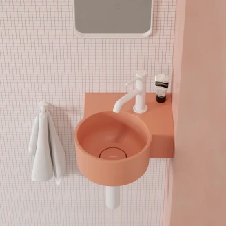 Omnires Væghængt Håndvask <strong>Ovo M+</strong>  Koral Mat 33x34 cm Højre