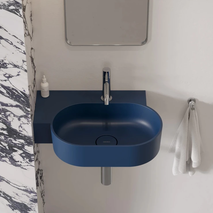 Omnires Væghængt Håndvask Ovo M+ Midnatsblå Mat 55x36 cm Venstre