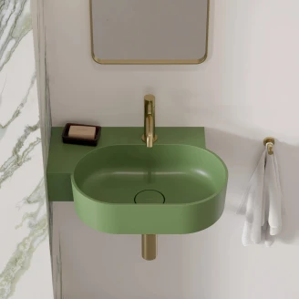 Omnires Væghængt Håndvask <strong>Ovo M+</strong>  Oliven Mat 55x36 cm Venstre