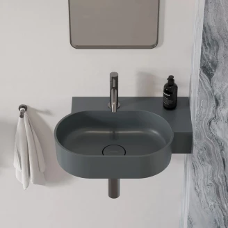 Omnires Væghængt Håndvask <strong>Ovo M+</strong>  Askgrå Mat 55x36 cm Højre