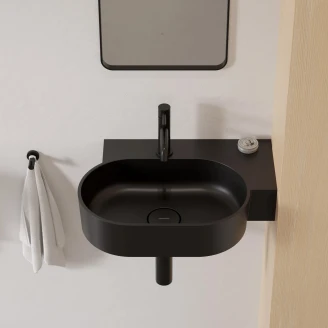 Omnires Væghængt Håndvask <strong>Ovo M+</strong>  Sort Lava Mat 55x36 cm Højre