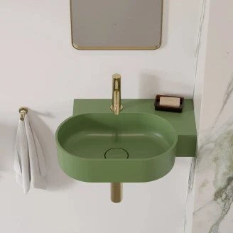 Omnires Væghængt Håndvask <strong>Ovo M+</strong>  Oliven Mat 55x36 cm Højre