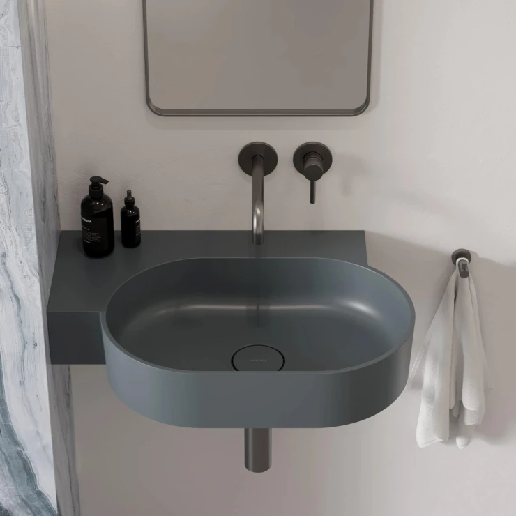 Omnires Væghængt Håndvask Ovo M+ Askgrå Mat 64x44 cm Venstre