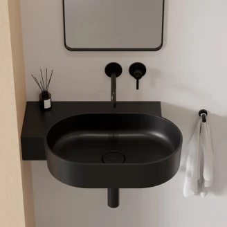 Omnires Væghængt Håndvask <strong>Ovo M+</strong>  Sort Lava Mat 64x44 cm Venstre