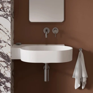 Omnires Væghængt Håndvask <strong>Ovo M+</strong>  Hvid Blank 64x44 cm Venstre