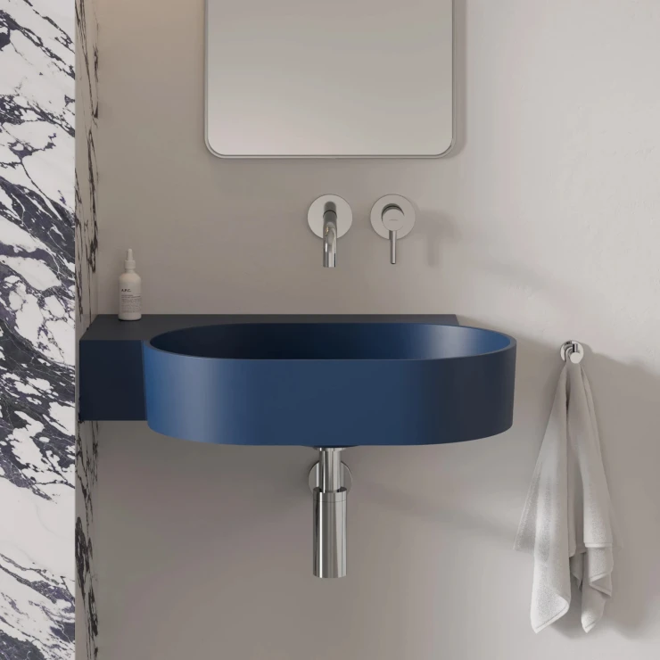 Omnires Væghængt Håndvask Ovo M+ Midnatsblå Mat 64x44 cm Venstre