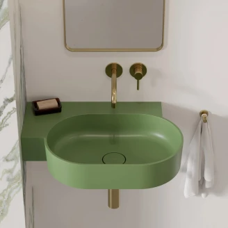 Omnires Væghængt Håndvask <strong>Ovo M+</strong>  Oliven Mat 64x44 cm Venstre