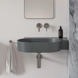 Omnires Væghængt Håndvask <strong>Ovo M+</strong>  Askgrå Mat 64x44 cm Højre