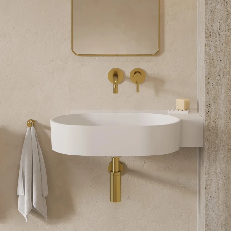 Omnires Væghængt Håndvask Ovo M+ Hvid Mat 64x44 cm Højre