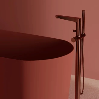 Omnires Fritstående Badekararmatur med Brusesæt Contour Kobber Mat