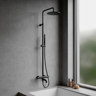 Omnires Brusesæt med Badekarsarmatur <strong>Y</strong>  Sort Mat med Termostat