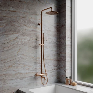 Omnires Brusesæt med Badekarsarmatur <strong>Y</strong>  Kobber Mat med Termostat