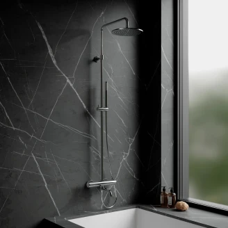 Omnires Brusesæt med Badekarsarmatur <strong>Y</strong>  Krom Blank med Termostat