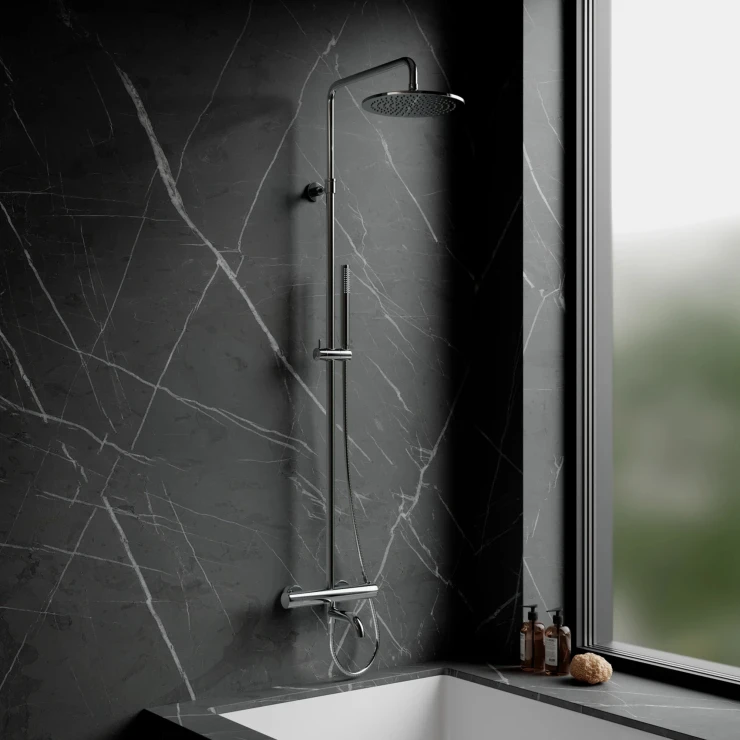 Omnires Brusesæt med Badekarsarmatur Y Krom Blank med Termostat