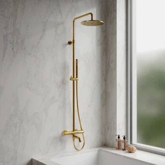 Omnires Brusesæt med Badekarsarmatur <strong>Y</strong>  Guld Blank med Termostat