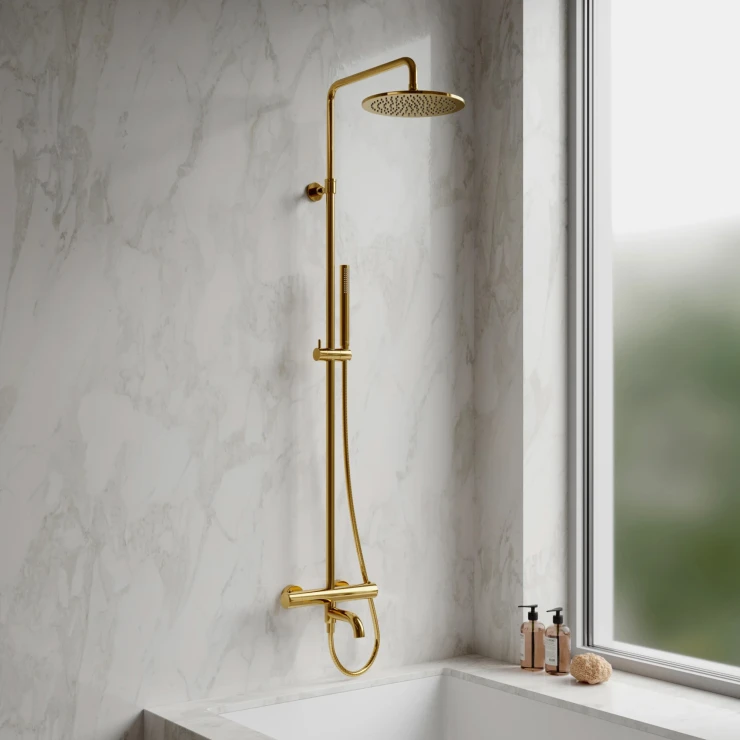 Omnires Brusesæt med Badekarsarmatur Y Guld Blank med Termostat