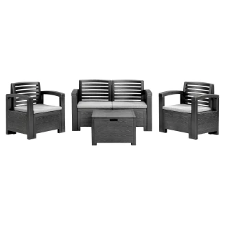 Havemøbelsæt <strong>Greenway</strong>  med Opbevaringsbord, 2-Personers Sofa, 2 Lænestole & 4 Hynder Grafit Mat