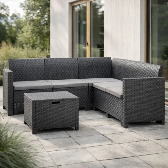 Havemøbelsæt <strong>Nordby</strong>  Hjørne med Opbevaringsbord, Sofa 5-Personers & 5 Hynder Grafit Mat