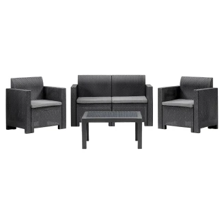 Havemøbelsæt <strong>Brink</strong>  med Bord, 2-Personers Sofa, 2 Lænestole & 4 Hynder Grafit Mat