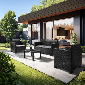 Havemøbelsæt <strong>Brink</strong>  med Bord, 2-Personers Sofa, 2 Lænestole & 4 Hynder Grafit Mat