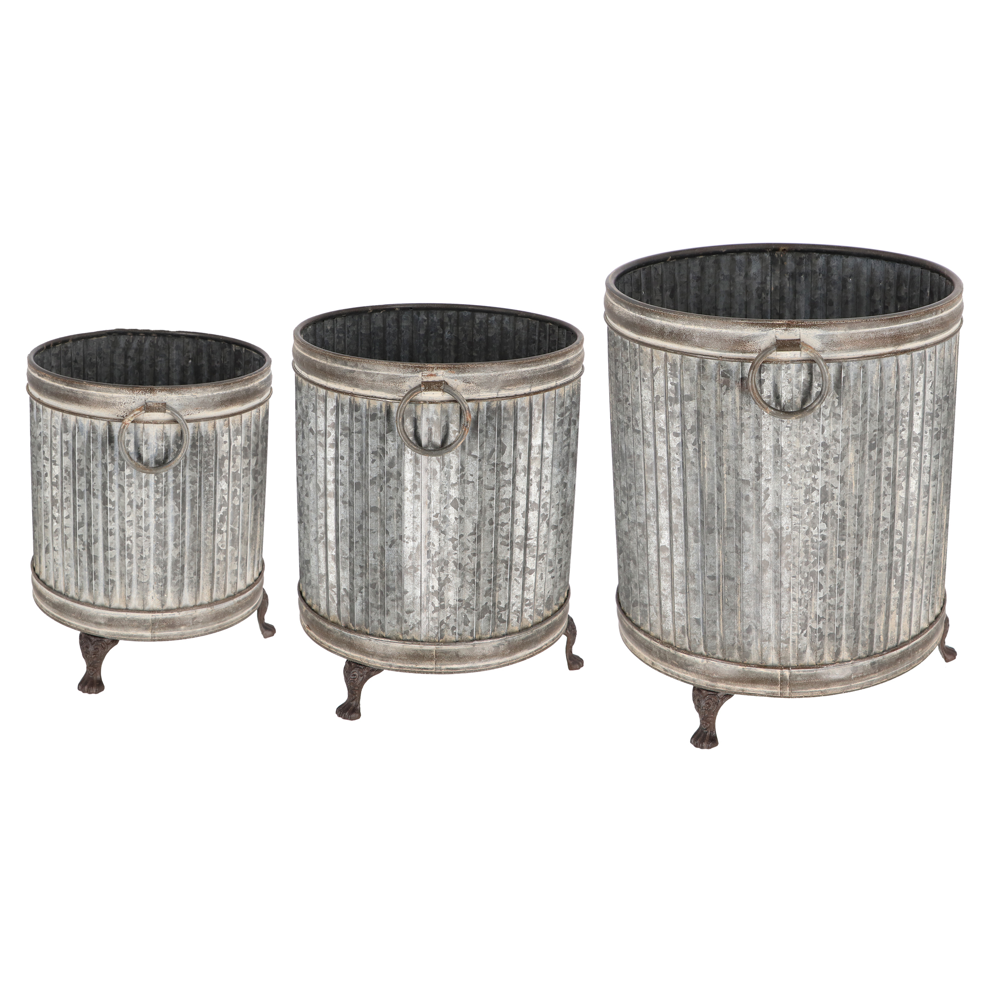 Set med Fodet Rund Krukke 3 stk Lind Zink