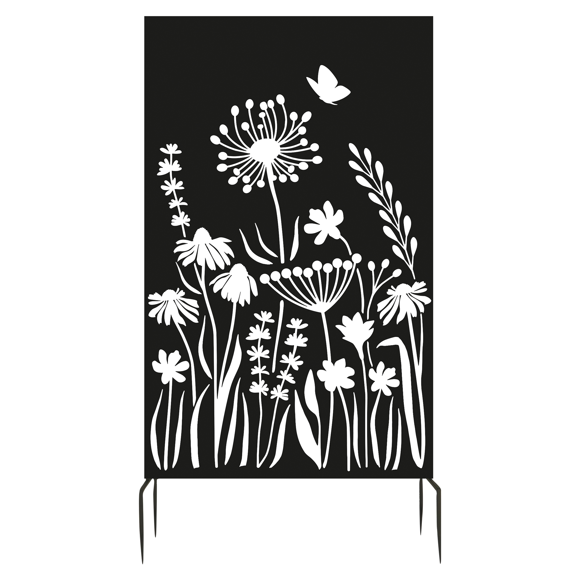 Skærm med Blomstermotiv Bastion Sort 100 cm