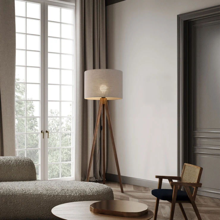 Gulvlampe Stellar Valnød, Beige Mat