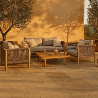 Dutchbone Havemøbelsæt med sofa, sofabord & havestol 2 stk Oasis Beige