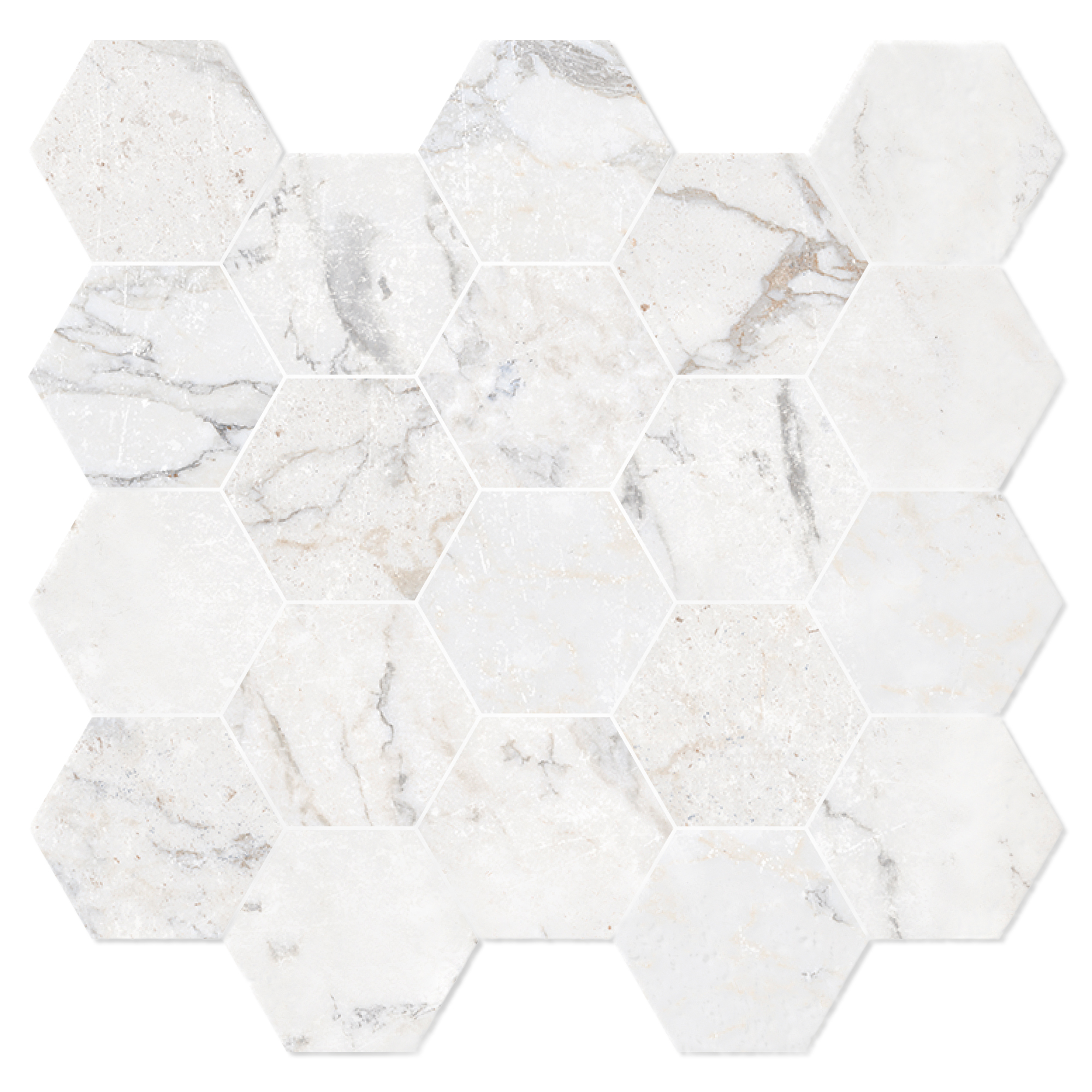 Marmor Heksagon Mosaik Klinker Palatina Hvid Mat 30x30 (5x5) cm