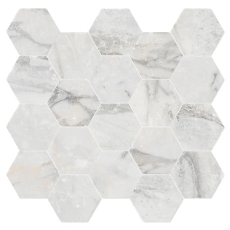 Marmor Heksagon Mosaik Klinker <strong>Palatina</strong>  Lysegrå Mat 30x30 (5x5) cm