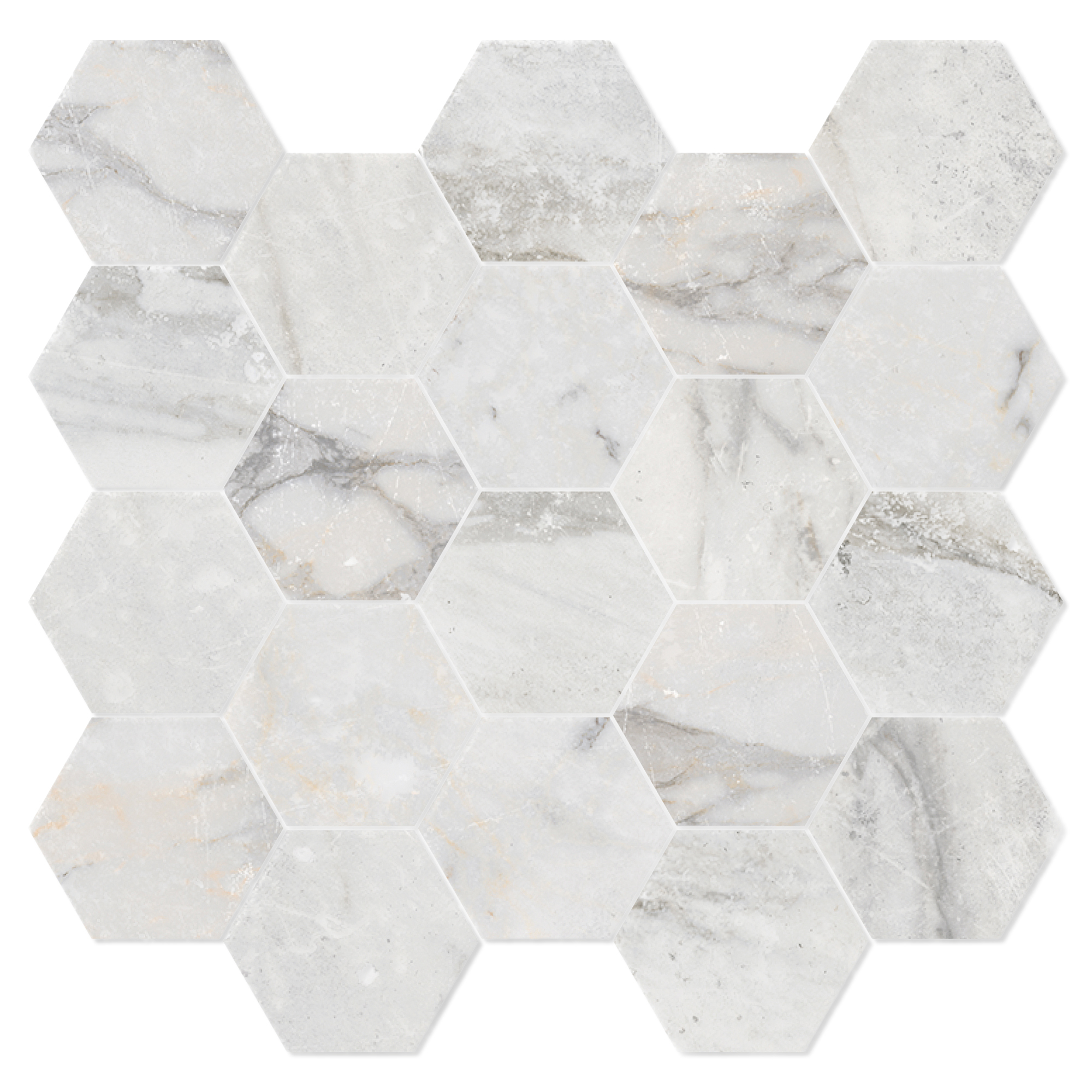 Marmor Heksagon Mosaik Klinker Palatina Lysegrå Mat 30x30 (5x5) cm