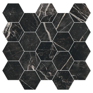 Marmor Heksagon Mosaik Klinker <strong>Palatina</strong>  Sort Mat 30x30 (5x5) cm