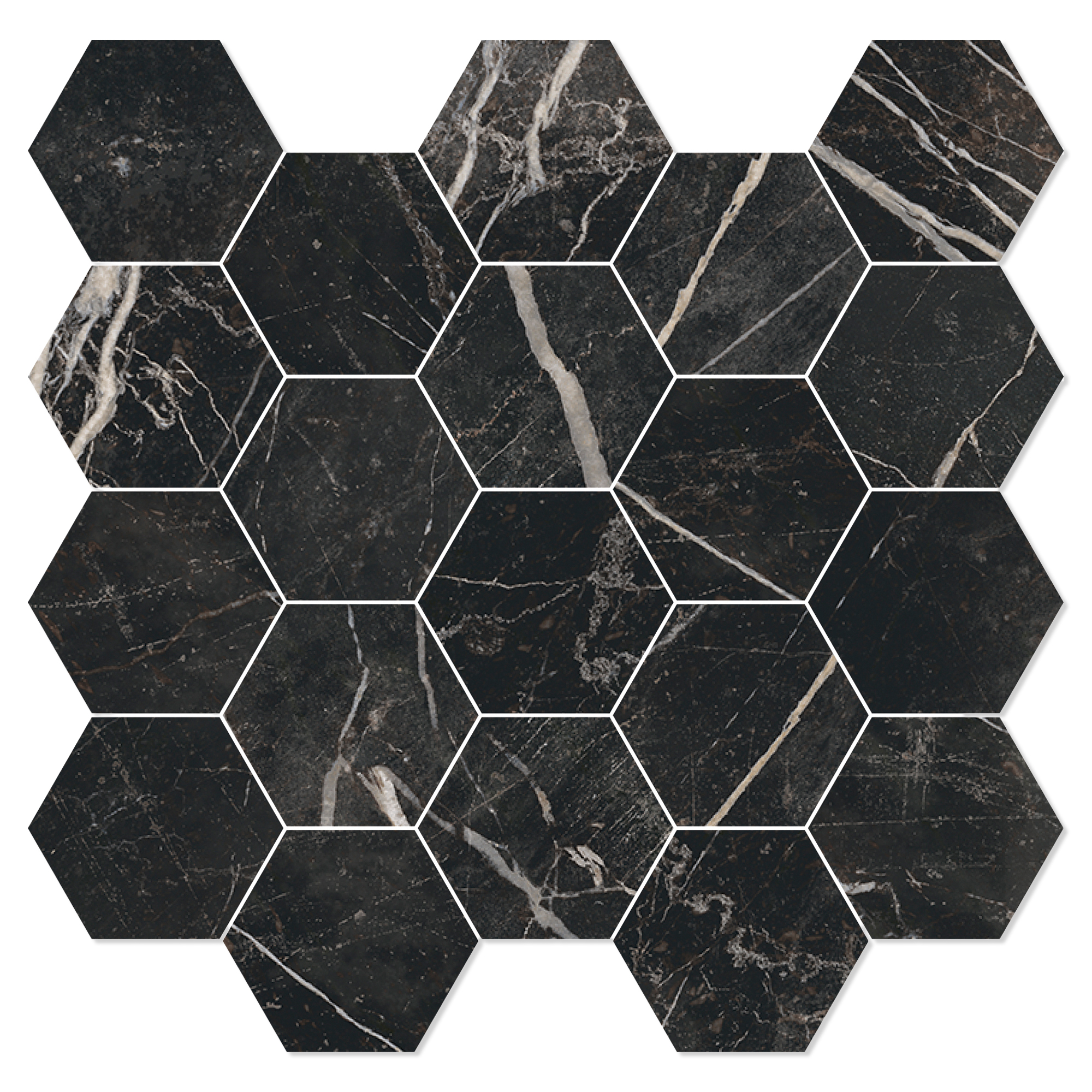 Marmor Heksagon Mosaik Klinker Palatina Sort Mat 30x30 (5x5) cm