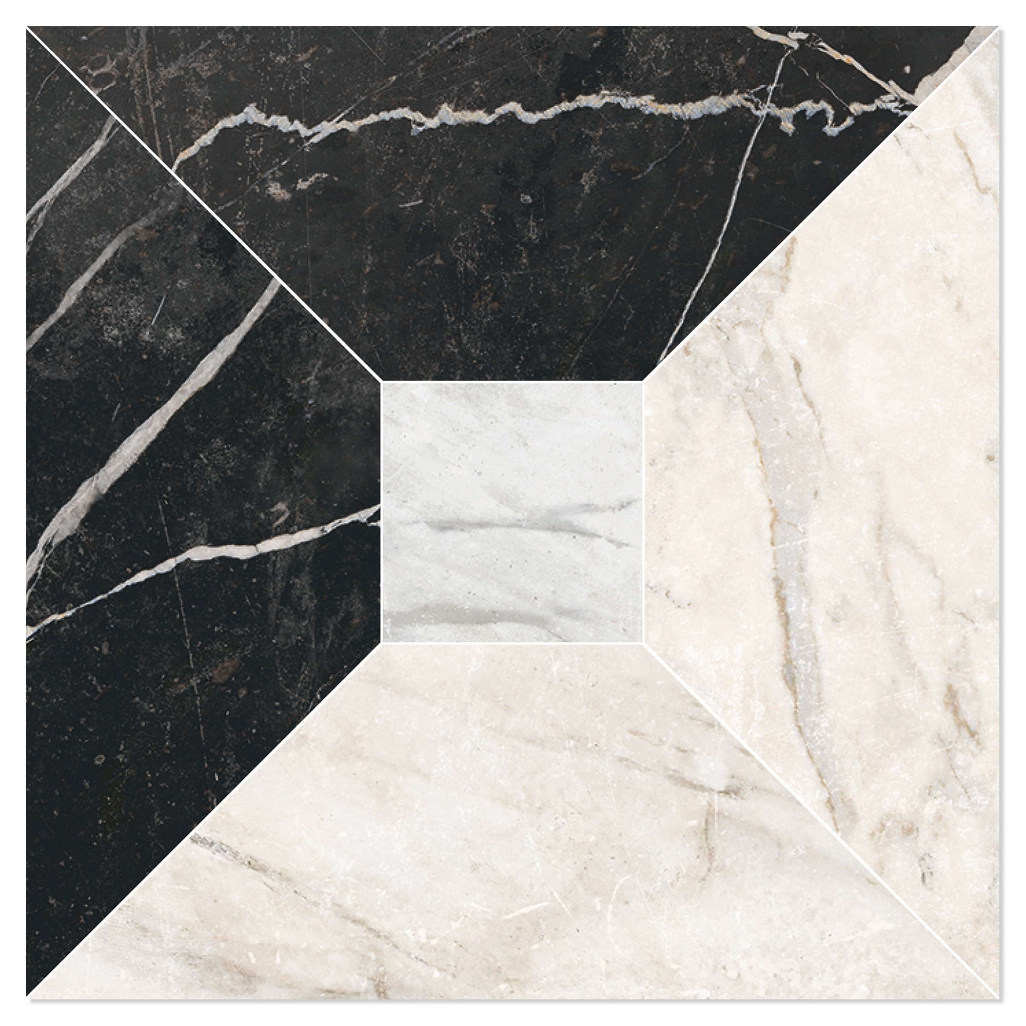 Marmor Mosaik Klinker Palatina Mix Sort-Hvid-Lys Beige Mat 30x30 (5x5) cm