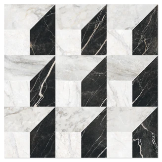 Marmor Mosaik Klinker <strong>Palatina</strong>  Mix Lysegrå-Sort-Hvid Mat 30x30 (5x5) cm