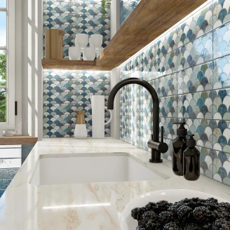 Mainzu Vægflise Bellagio Blå Escama Blank 10x30 cm