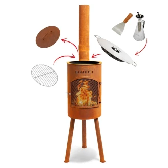 BonFeu Sæt med BonGiano Ildsted SP Cortenstål, Plancha 40, Oliebeholder & Stegespatel