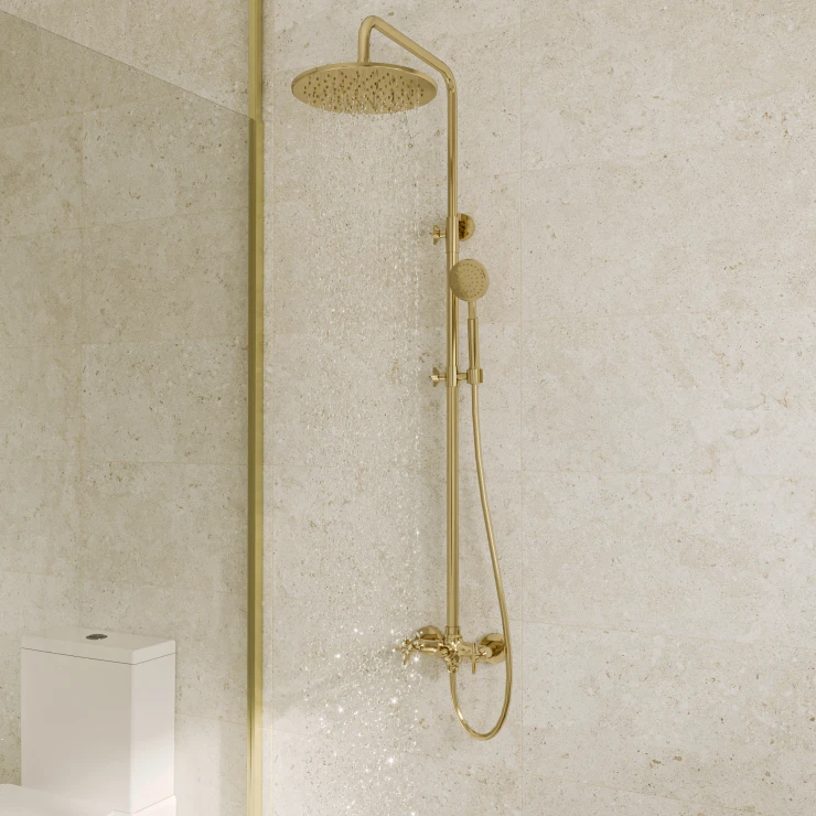 Brusesæt med Bruserarmatur Temisto Messing Mat