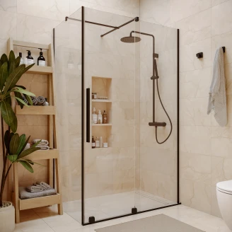 Brusehjørne <strong>Prizma</strong>  120 + 80 cm Sort Mat