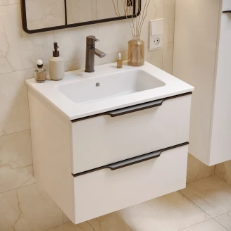 Underskab <strong>Selina</strong>  Hvid Mat 60 cm & Håndtag Sort med Vask Hvid